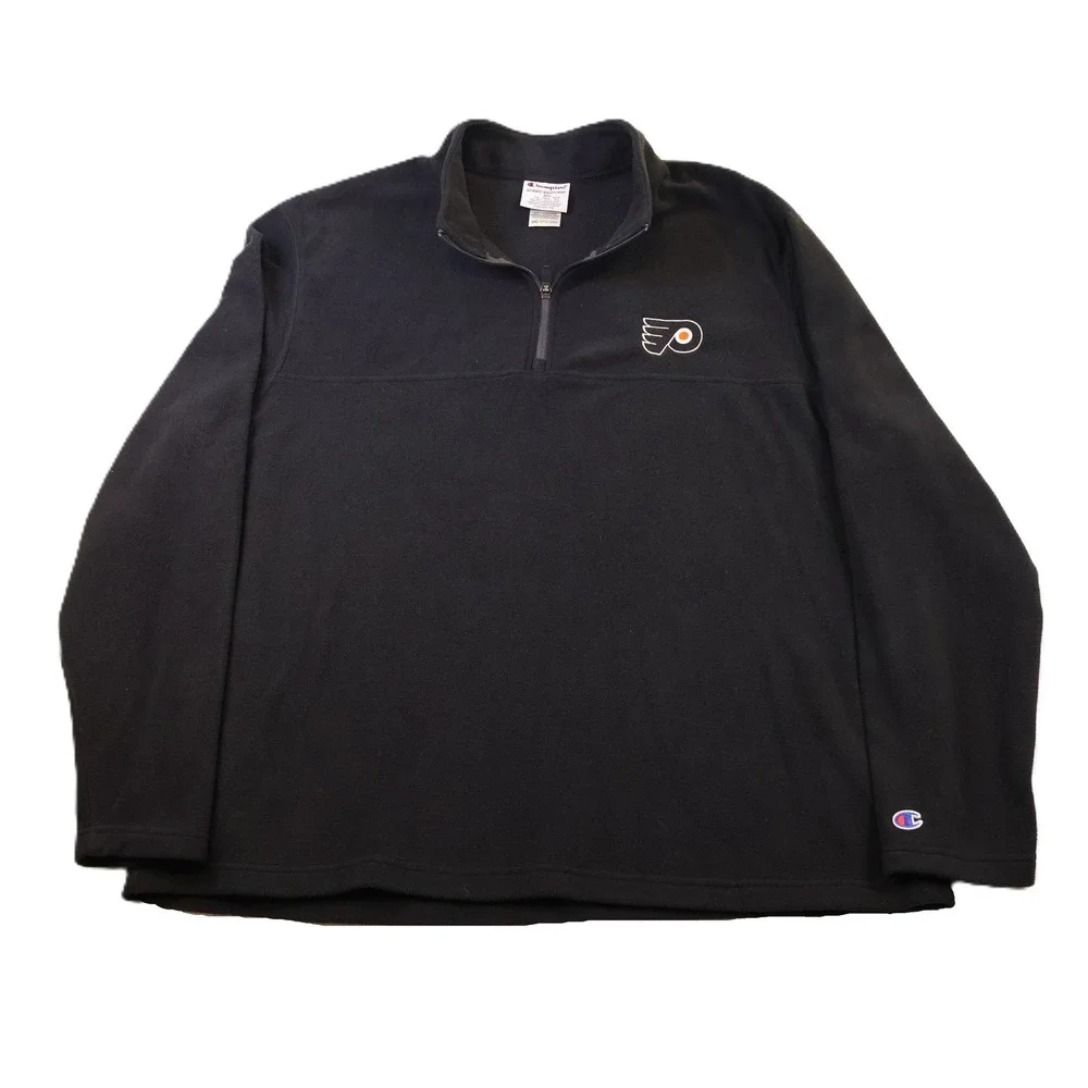Champion Mens 2XL Quarter Zip Fleece Philadelphia‎ Flyers Black NHL Pullover